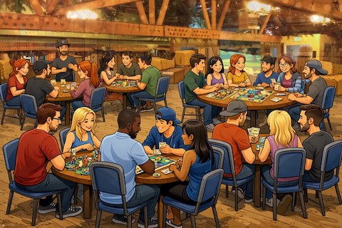 cartoon of young adults playing board games